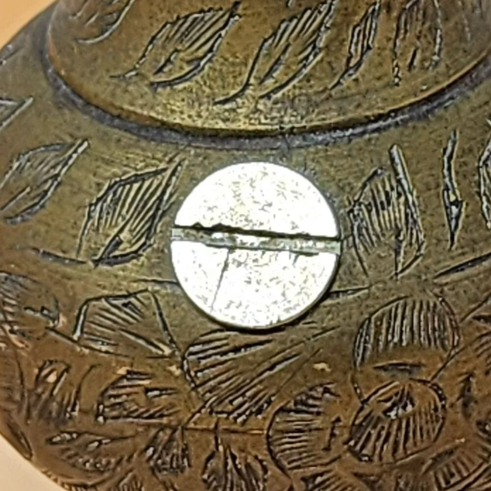 Vintage Collectible Ornate Decor Etched Floral Brass Decorative Vase MCM‎